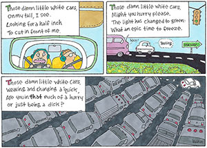 Those damn little white cars.